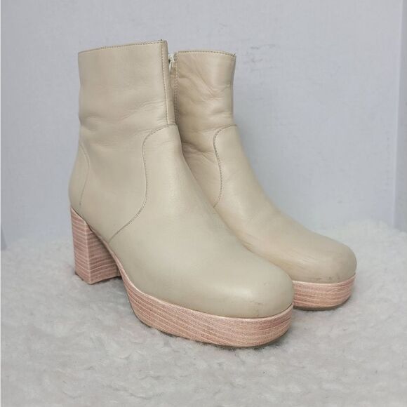Anthropologie Women's Size 7.5 Platform Boots Bone Cream Block Heel Square Toe - Picture 1 of 9